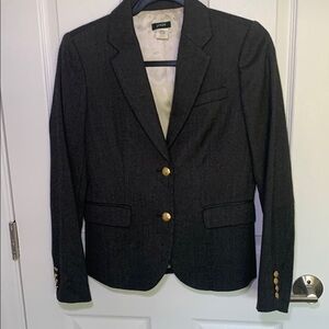 J.Crew classic charcoal, gray wool blazer with gold buttons, fully lined size 2